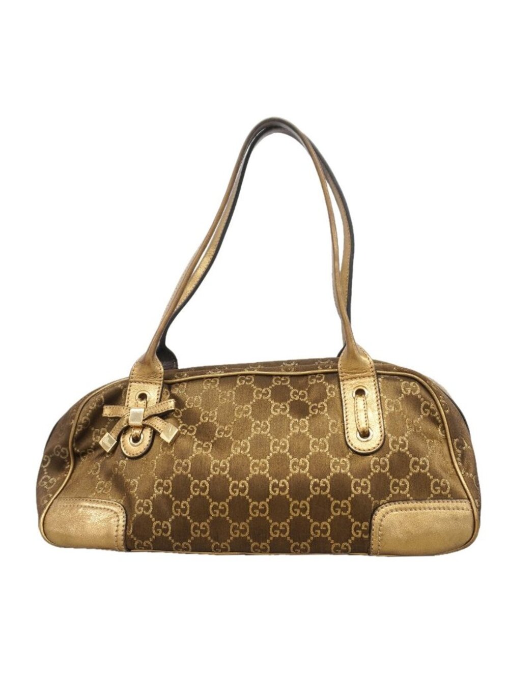 Gucci Handbag GG Nylon Brown Champagne Gold